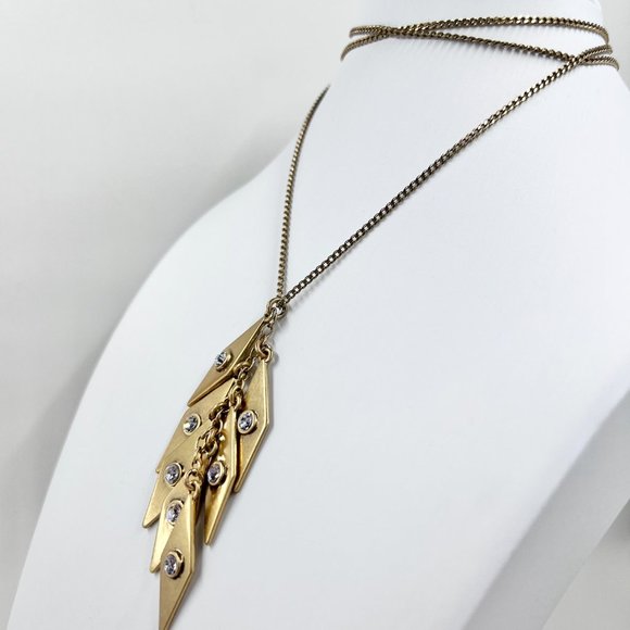 J Crew - Jeweled Diamond Shaped Dangle Gold Tone 30” Single Strand Necklace - Picture 3 of 7